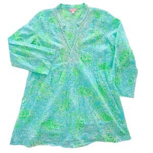 Lilly Pulitzer Tunic Beaded Sarasota Bundle in Jungle Large Cotton Green Teal